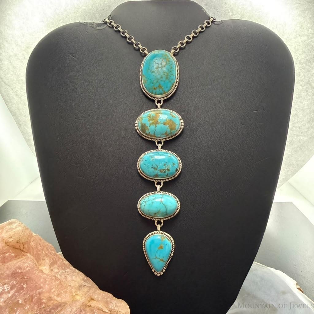 Sterling Silver Southwestern Style Kingman Turquoise Lariat 25" Necklace For Women #1