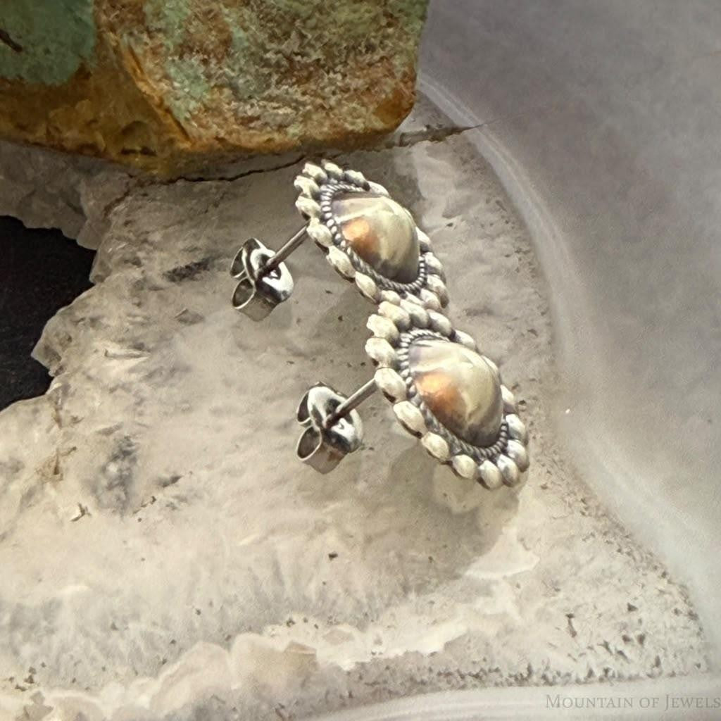 Native American Sterling Silver Round Dome Decorated Stud Earrings For Women