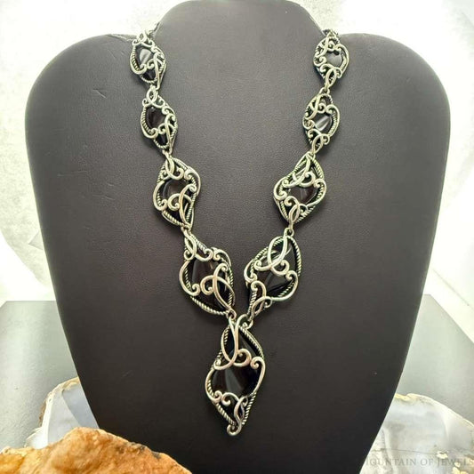 Carolyn Pollack Sterling Silver Onyx Swirl Decorated 22" Necklace For Women