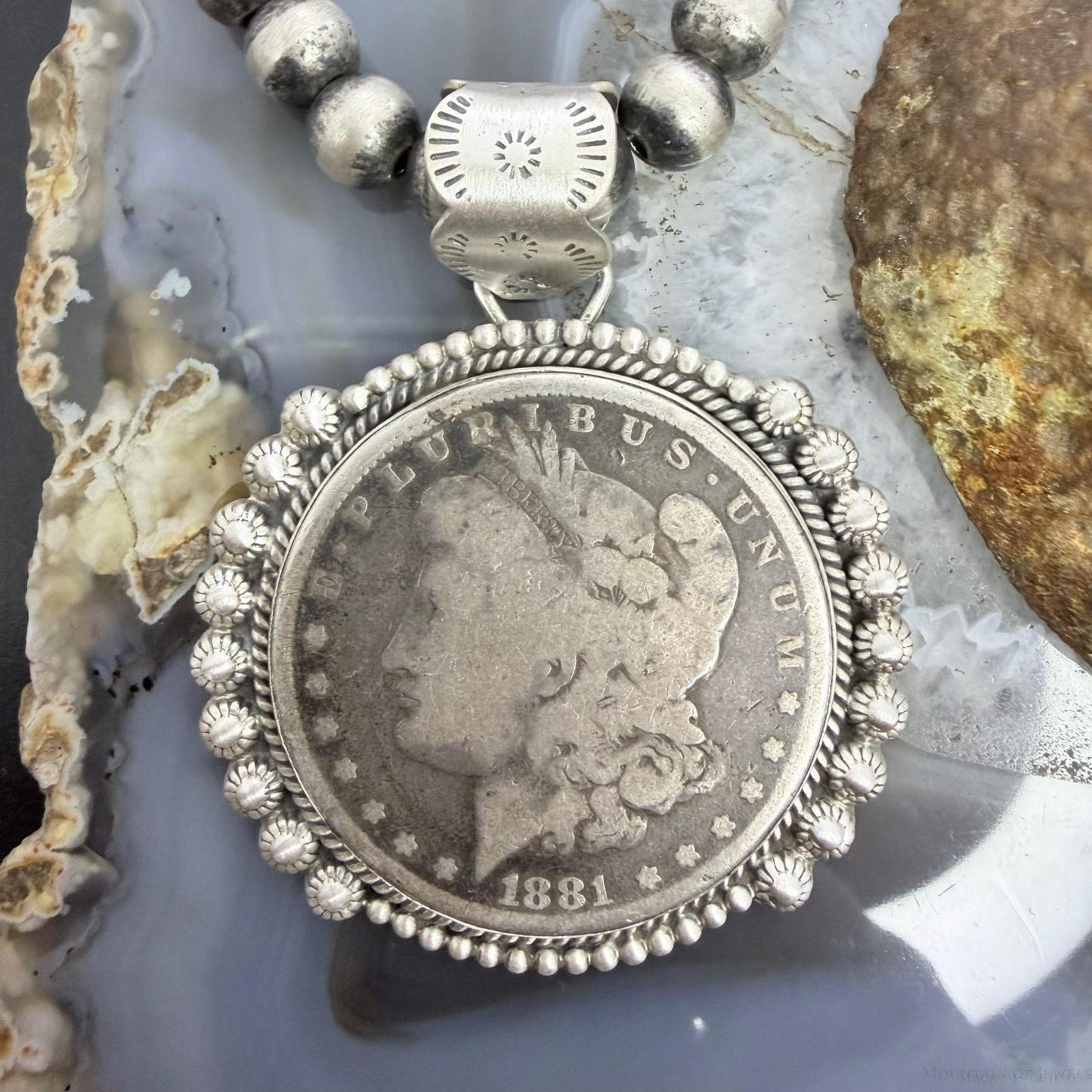 1881 Genuine 90% Silver Morgan Dollar Decorated Unisex Sterling Silver Pendant