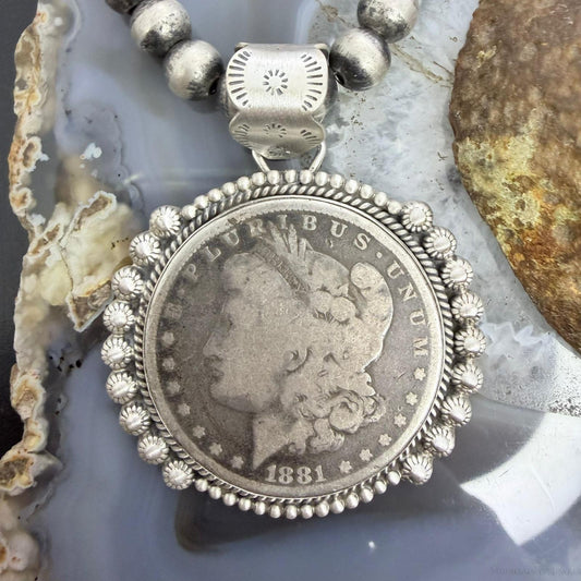 1881 Genuine 90% Silver Morgan Dollar Decorated Unisex Sterling Silver Pendant