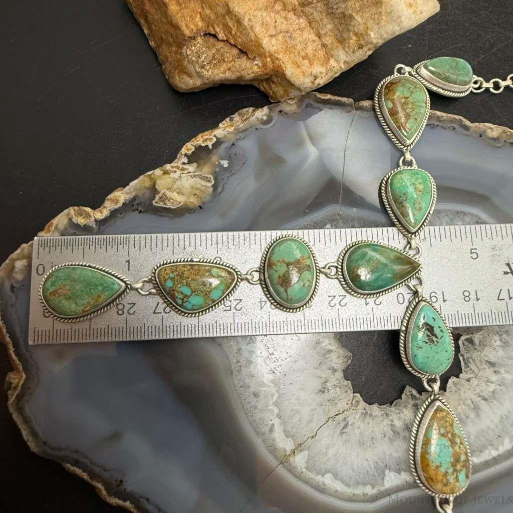 Sterling Silver Southwestern Style Royston Turquoise Lariat 28" Necklace For Women