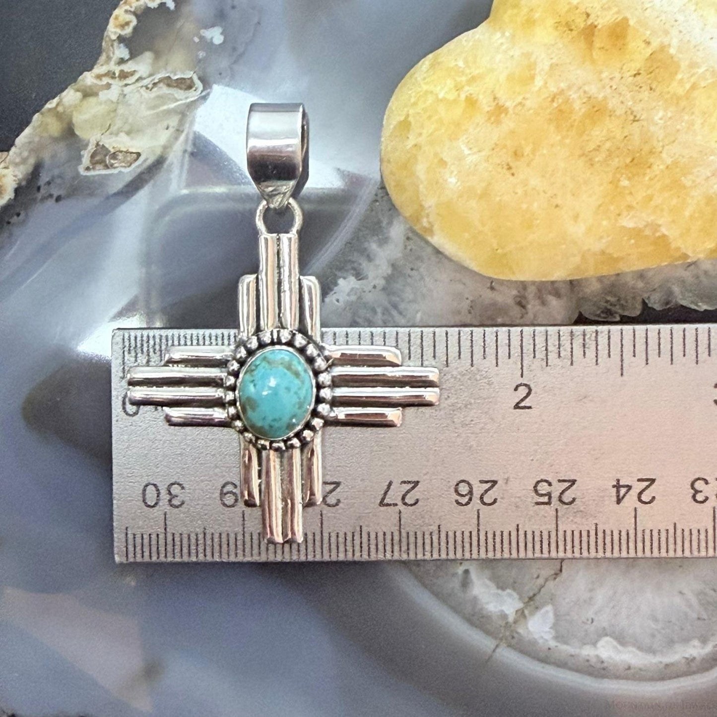 Sterling Silver Southwestern Style Oval Mohave Turquoise Unisex Zia Pendant #1