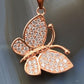 Sterling Silver Rose Coated with Cubic Zirconia Butterfly Pendant with Chain