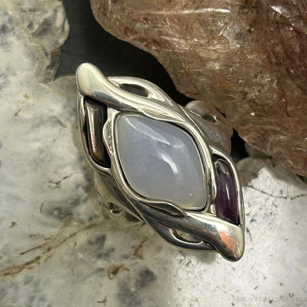 Carolyn Pollack Sterling Silver Moonstone & Amethyst Ring Size 8 For Women