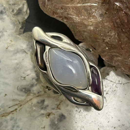 Carolyn Pollack Sterling Silver Moonstone & Amethyst Ring Size 8 For Women