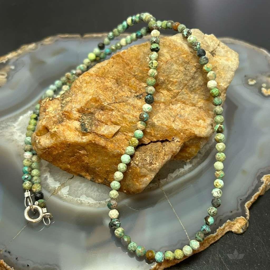 Sterling Silver Southwestern Style Faceted 4mm Hubai Turquoise 22" Necklace For Women