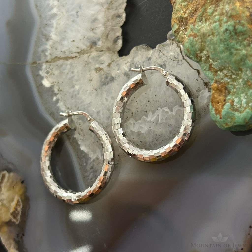 Sterling Silver Fashion Disco Ball Hoop Earrings For Women