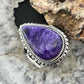 Sterling Silver Southwestern Style Teardrop Charoite Decorated Ring Size 7.5 For Women