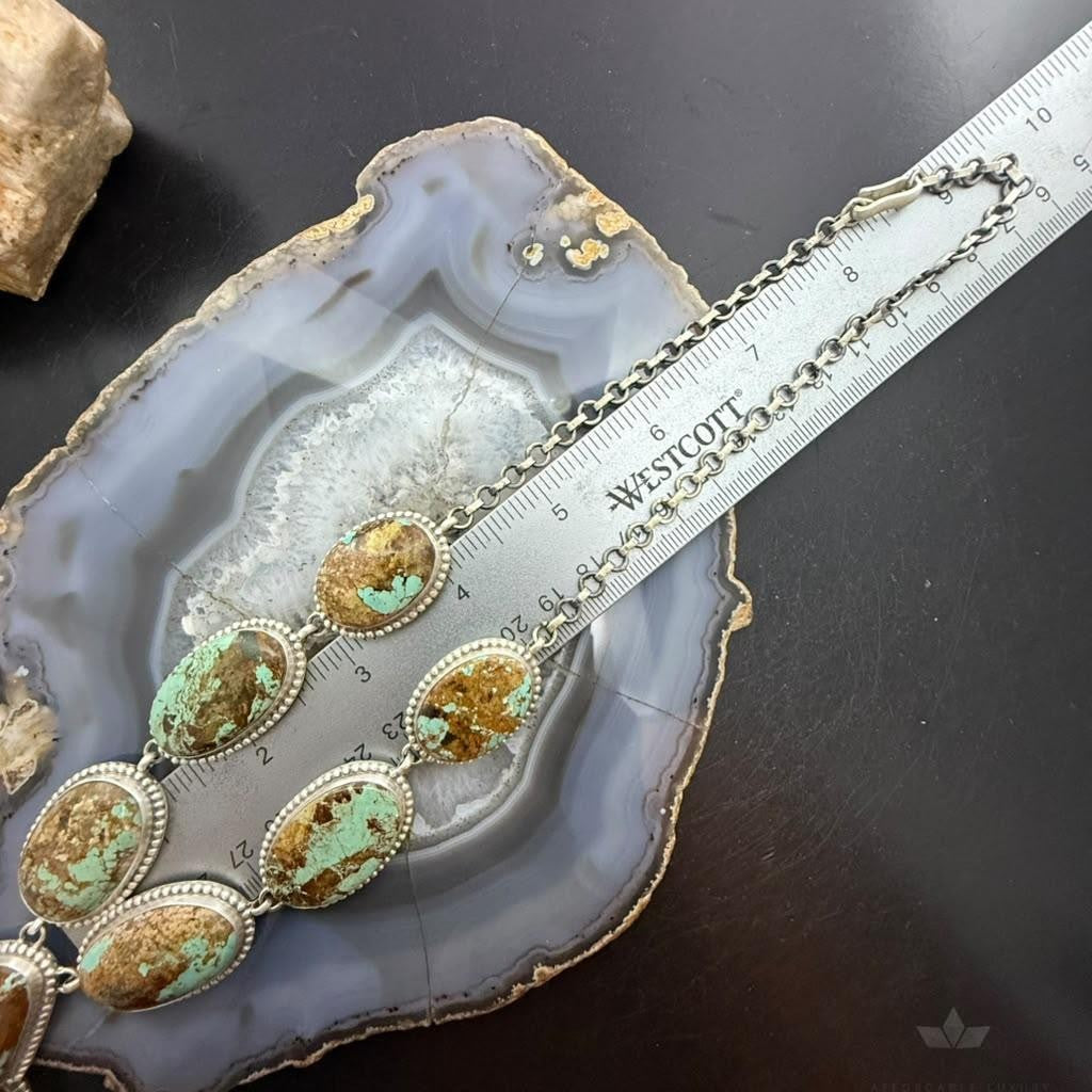 Sterling Silver Southwestern Style Montezuma Turquoise Lariat Necklace For Women