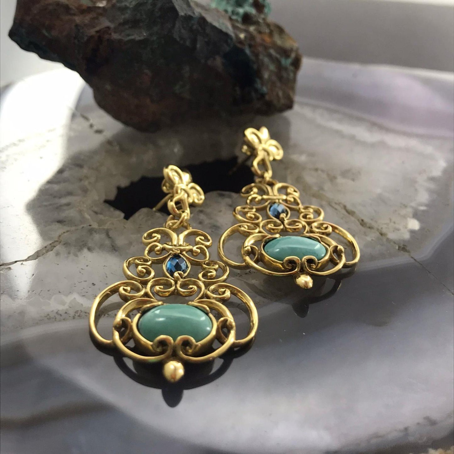 Carolyn Pollack Brass London Blue Topaz & Turquoise Dangle Earrings For Women