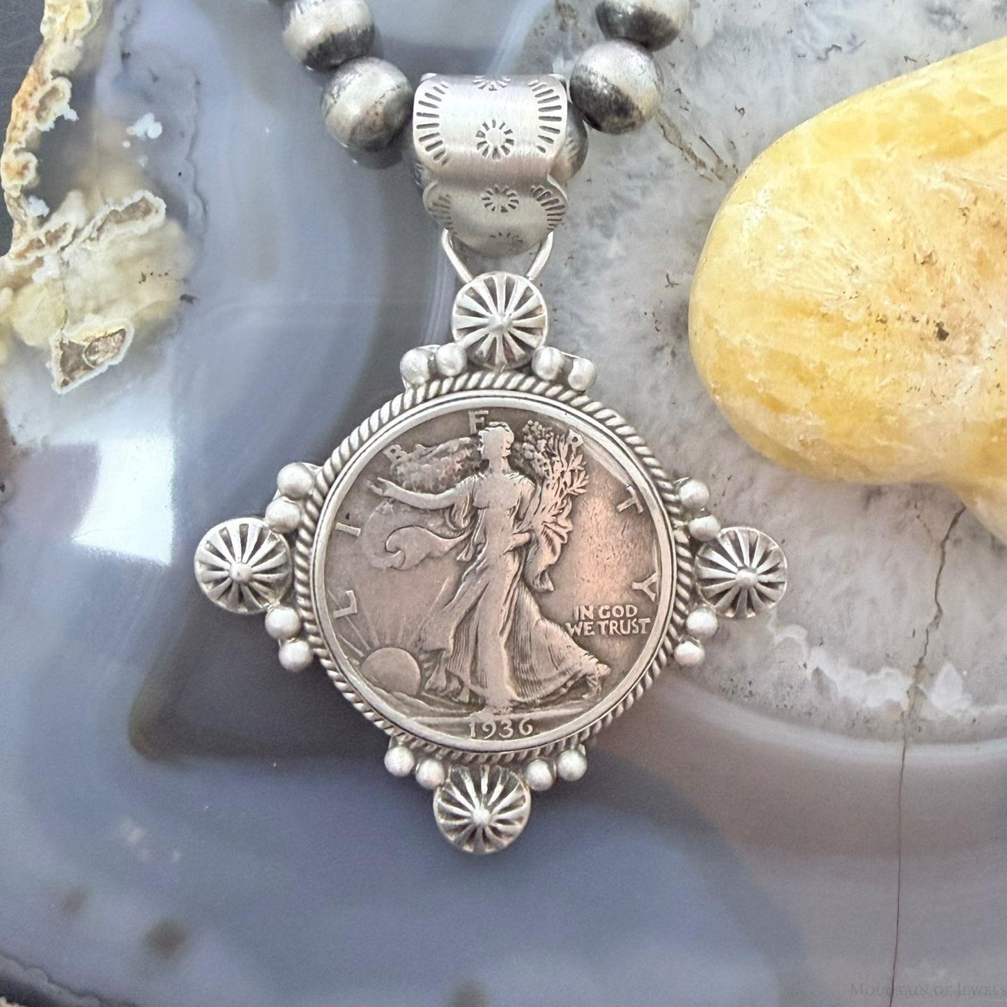1936 Genuine 90% Silver US Walking Liberty Half Dollar Decorated Unisex Pendant