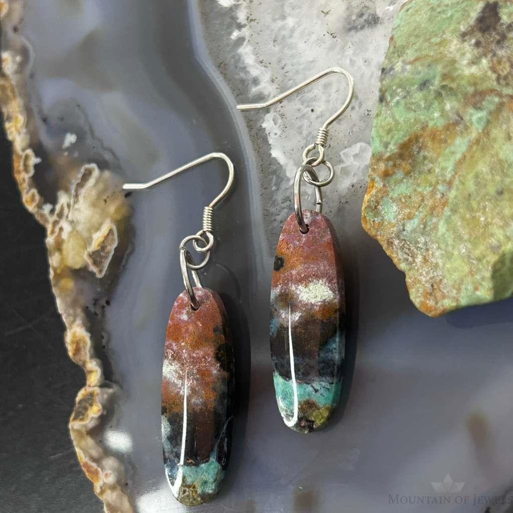 Sterling Silver Oval Chrysocolla Slab Dangle Earrings For Women #330