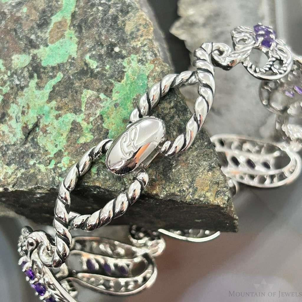 Carolyn Pollack Sterling Silver 18 Faceted Amethyst Foldover Link Bracelet For Women