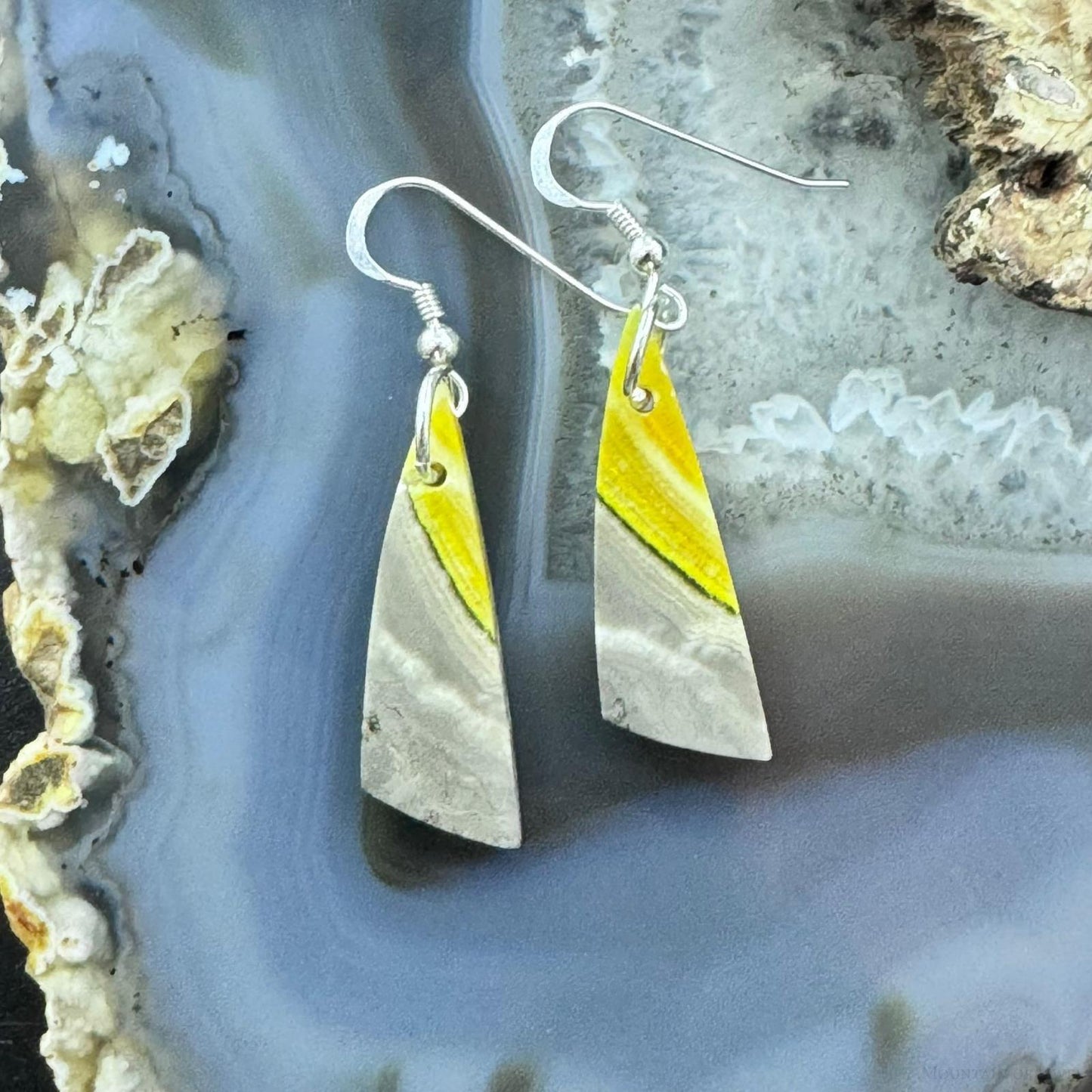 Sterling Silver Triangle Bumblebee Jasper Slab Dangle Earrings For Women #173