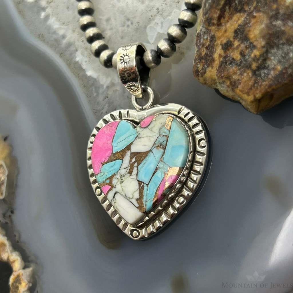 Sterling Silver Southwestern Style Cotton Candy Heart Pendant For Women #2
