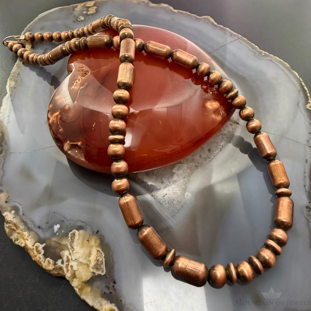 Southwestern Style 6-12mm Round,Saucer,Cylinder Copper Navajo Pearl 18" Necklace For Women