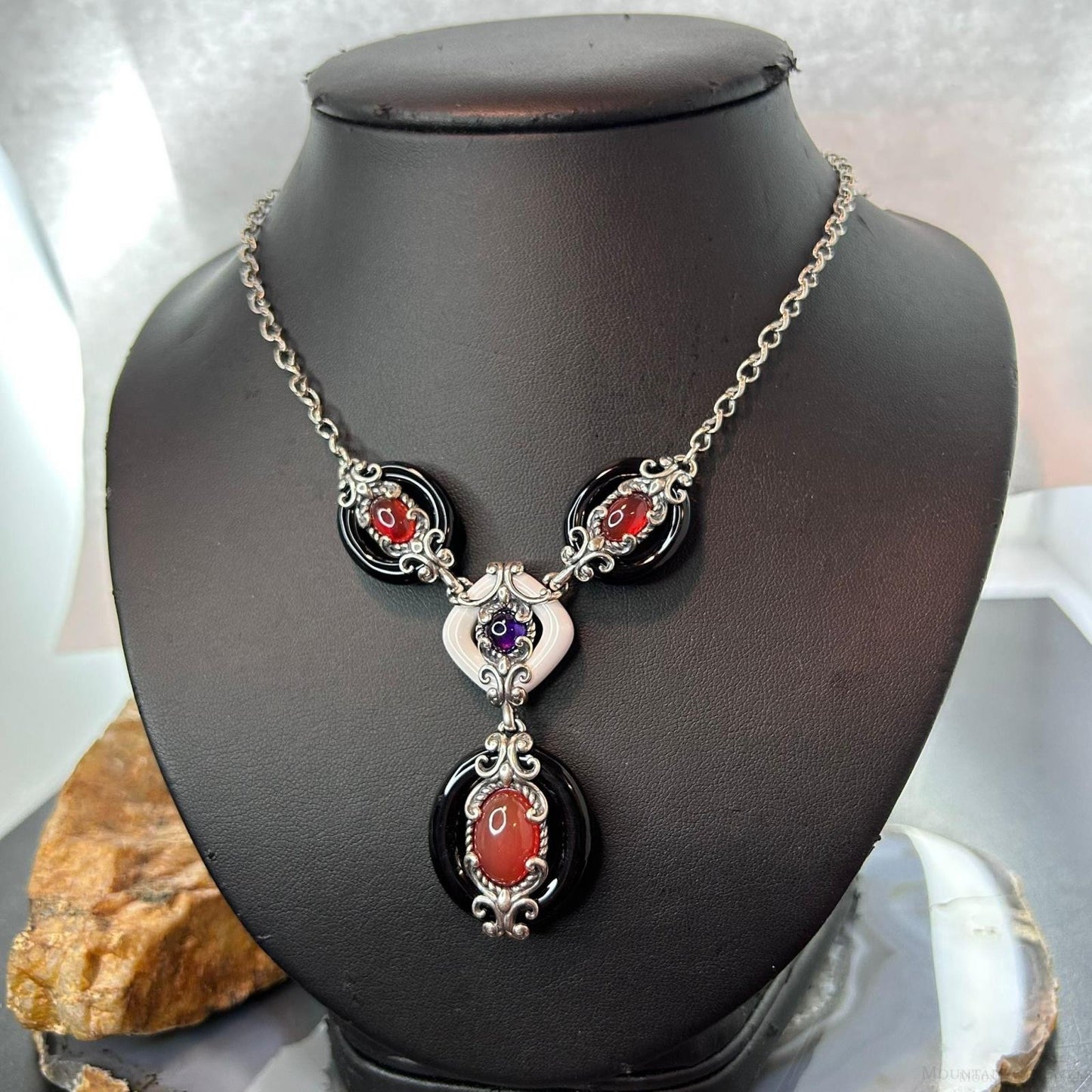 Carolyn Pollack Vintage Sterling Silver Black & White Jasper 16"-19" Necklace For Women