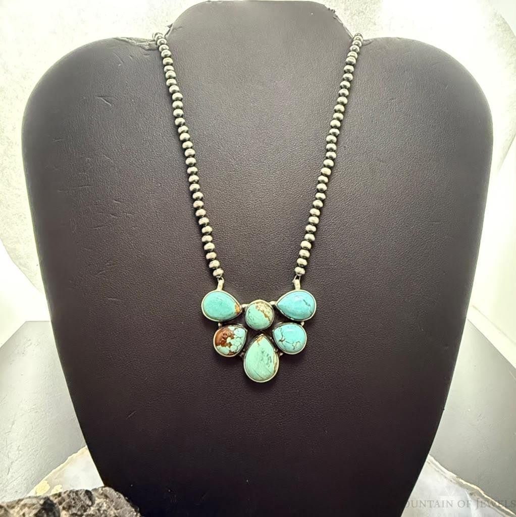 Sterling Silver Southwestern Style Turquoise #8 Cluster 23" Lariat Necklace For Women