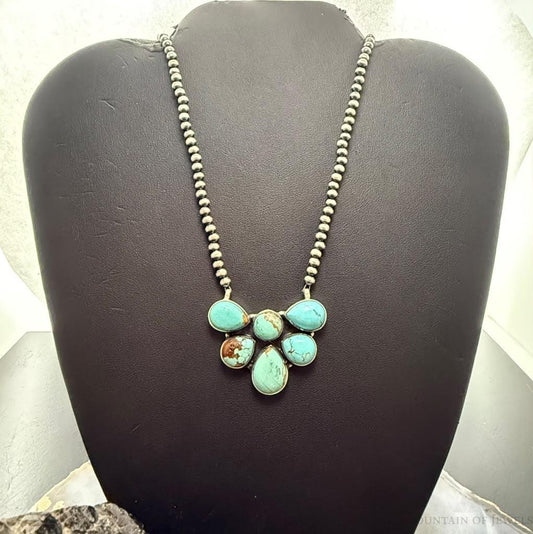 Sterling Silver Southwestern Style Turquoise #8 Cluster 23" Lariat Necklace For Women