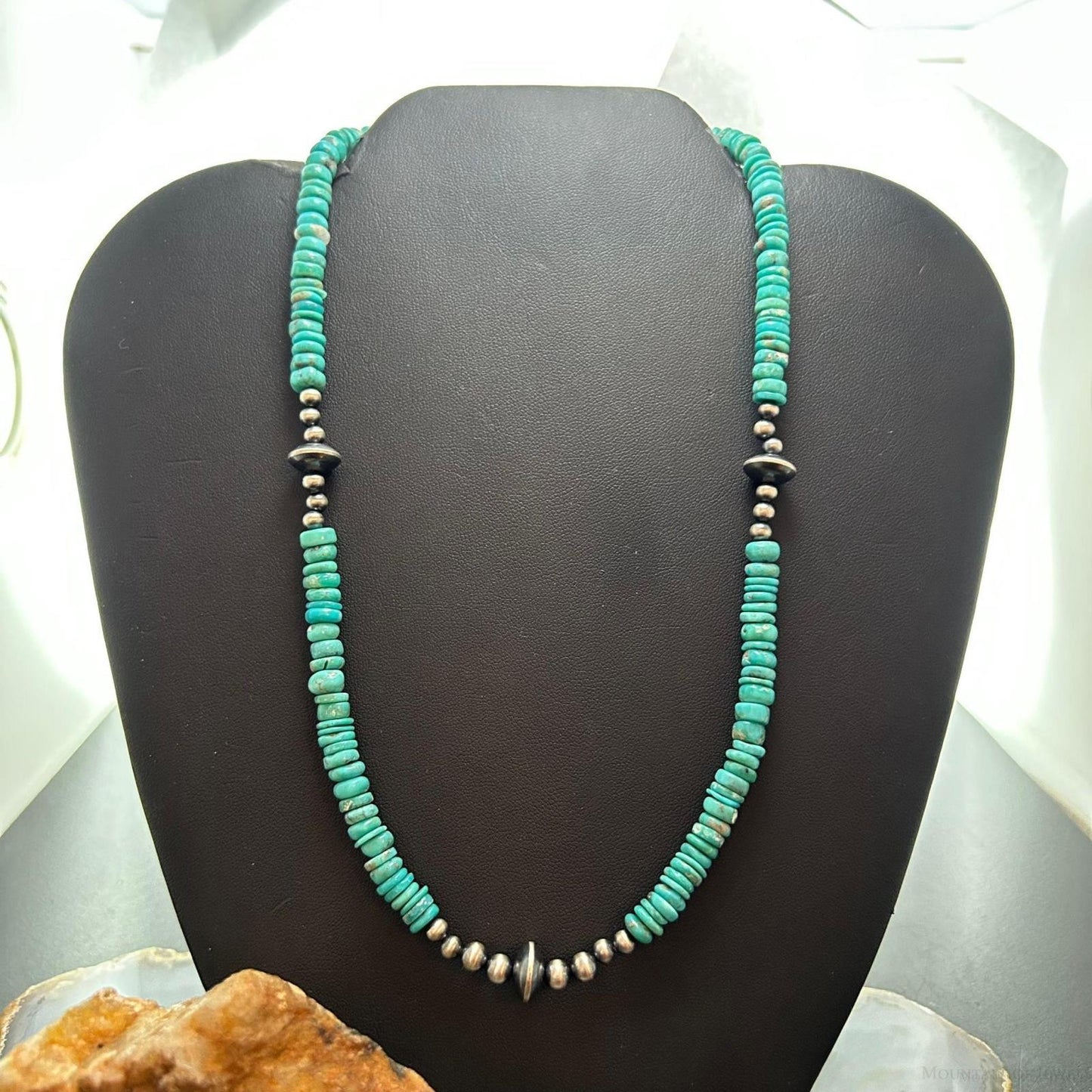 Sterling Silver Southwestern Style Turquoise Beads & Sterling Beads 18"-20" Necklace For Women