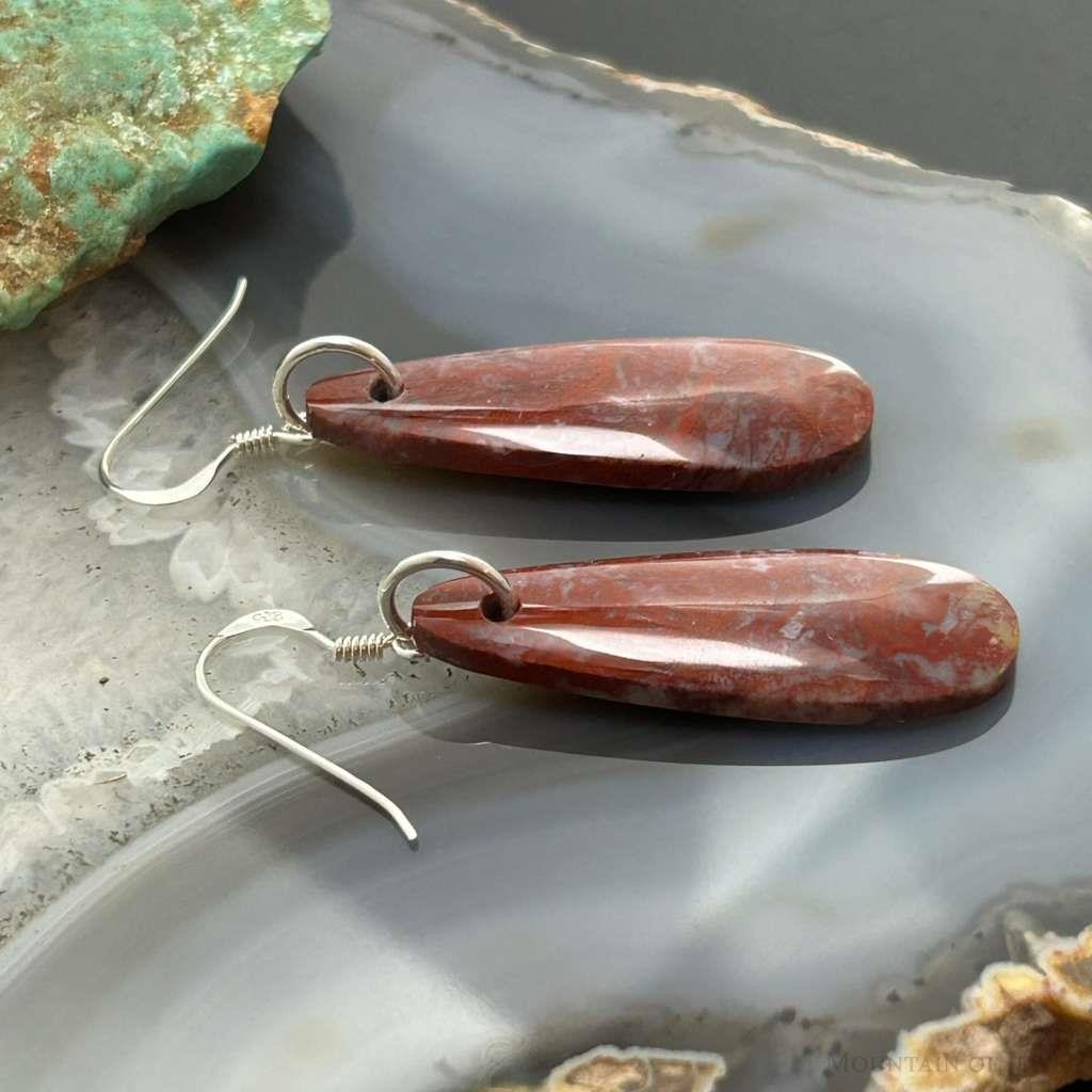 Sterling Silver Teardrop Plum Moss Agate Slab Dangle Earrings For Women #514