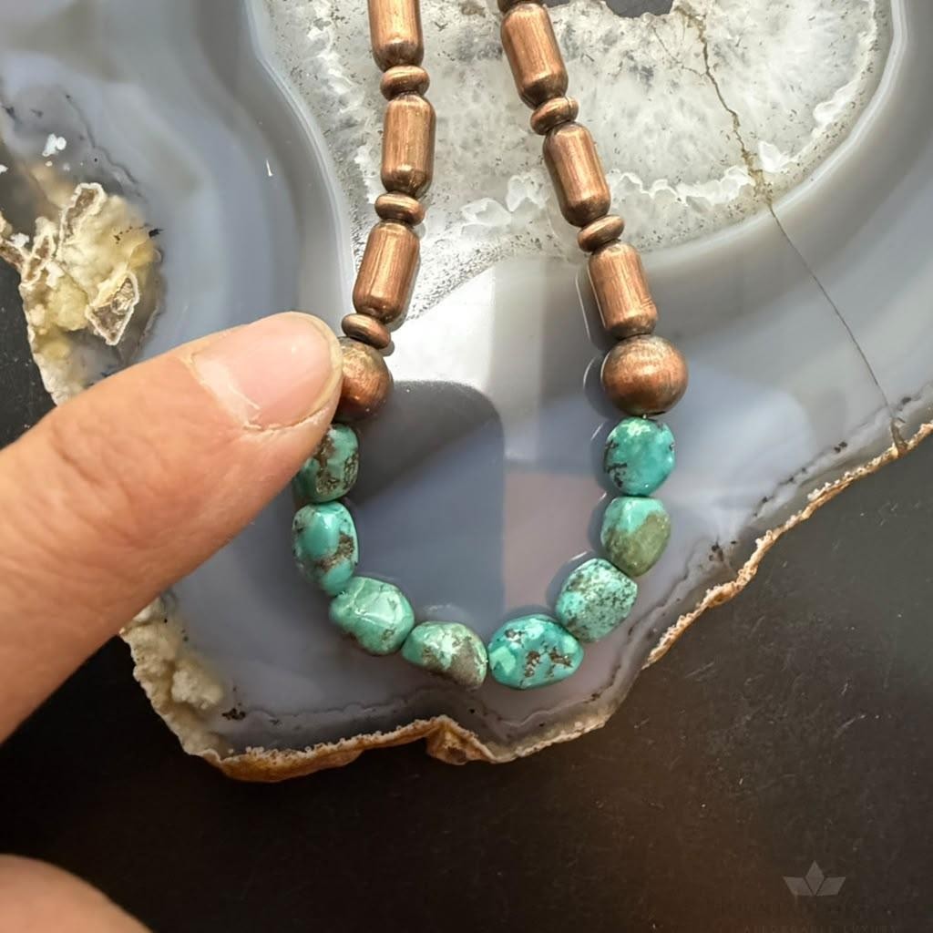 Southwestern Style 4.5-6mm Copper Navajo Pearl,Cylinder&Turquoise Beads Necklace