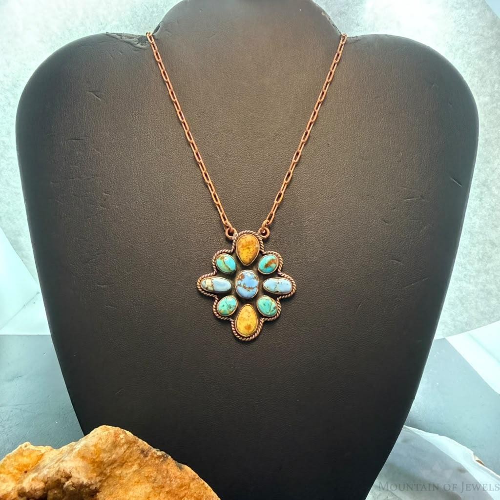 Copper Southwestern Style Mohave Palomino & Golden Hill Turquoise Necklace For Women