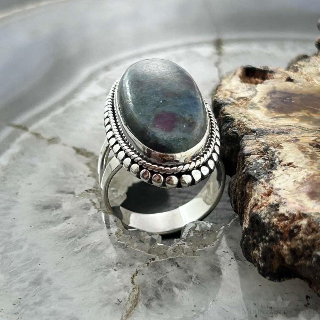 Sterling Silver Southwestern Style Oval Stichtite Ring Size 7 For Women