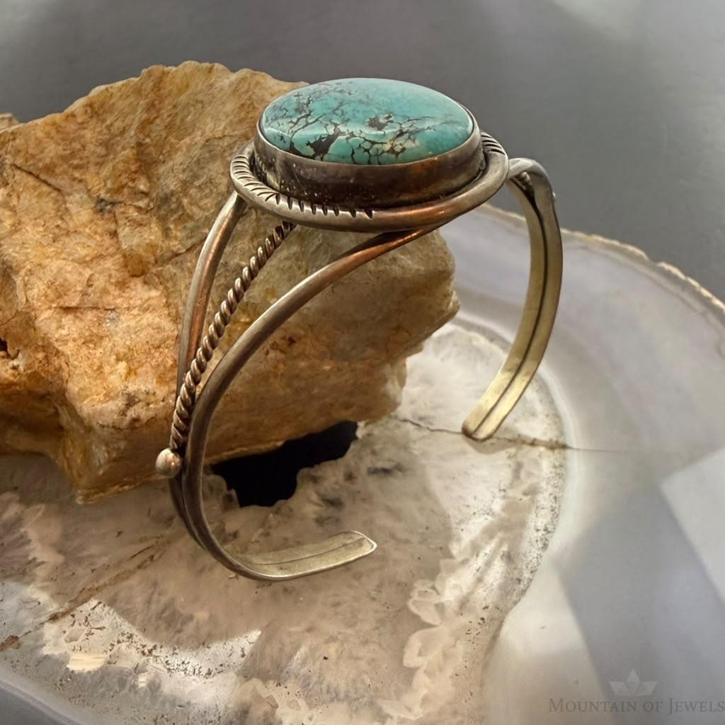 Sterling Silver Native American Oval Turquoise Split Shank Bracelet For Women