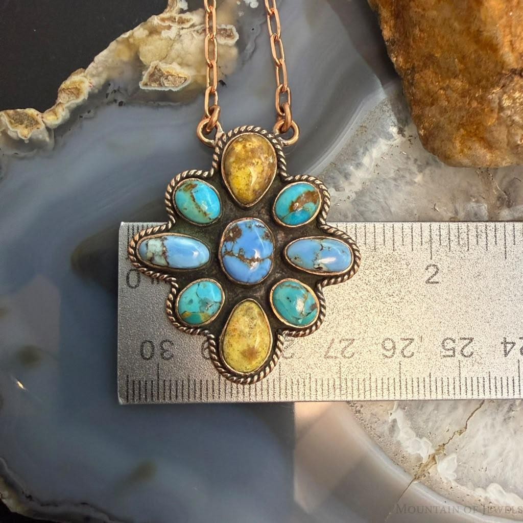 Copper Southwestern Style Mohave Palomino & Golden Hill Turquoise Necklace For Women