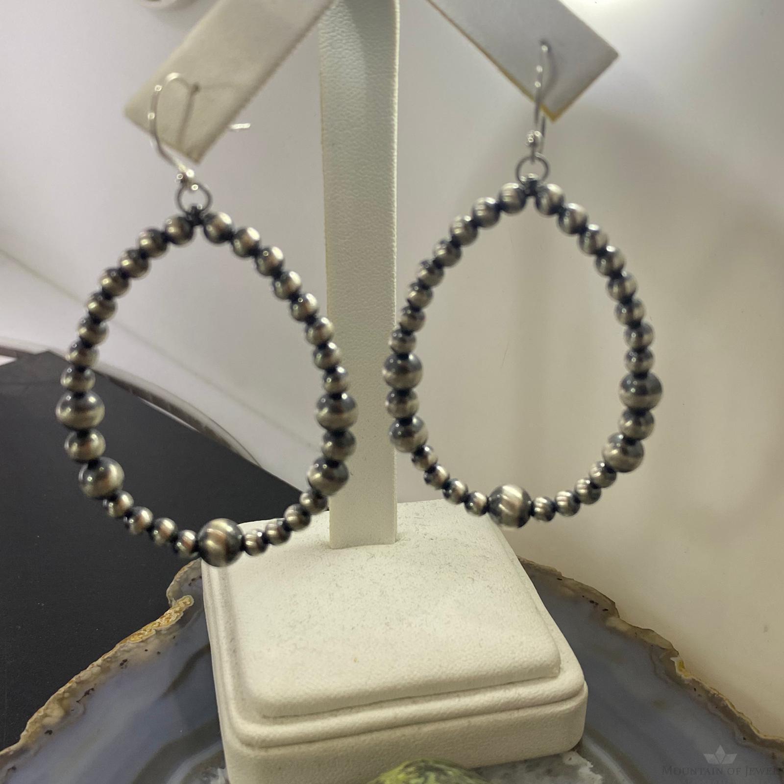 Navajo Pearl Bead 4 outlet mm Sterling Silver Hoop Dangle Earrings For Women