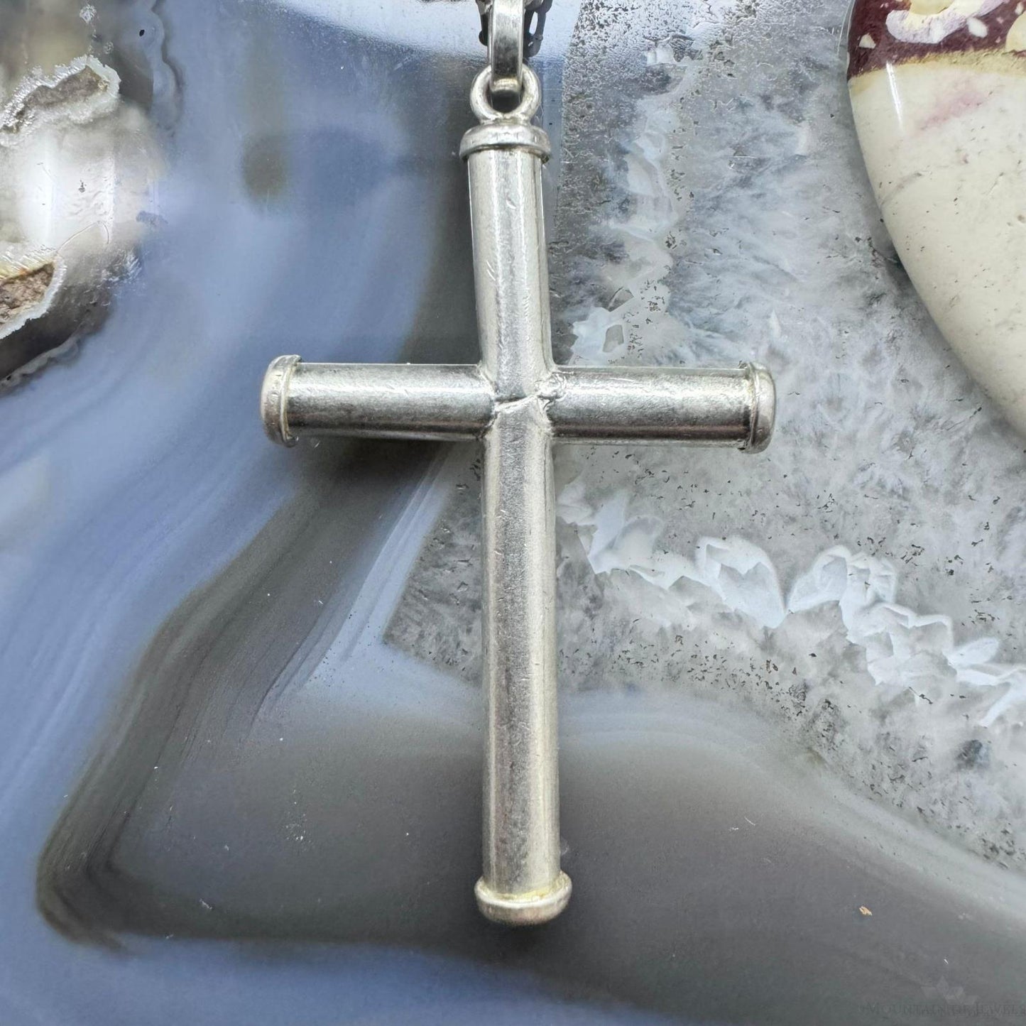 Vintage Sterling Silver Unisex Cross Pendant With 24" Link Chain Necklace