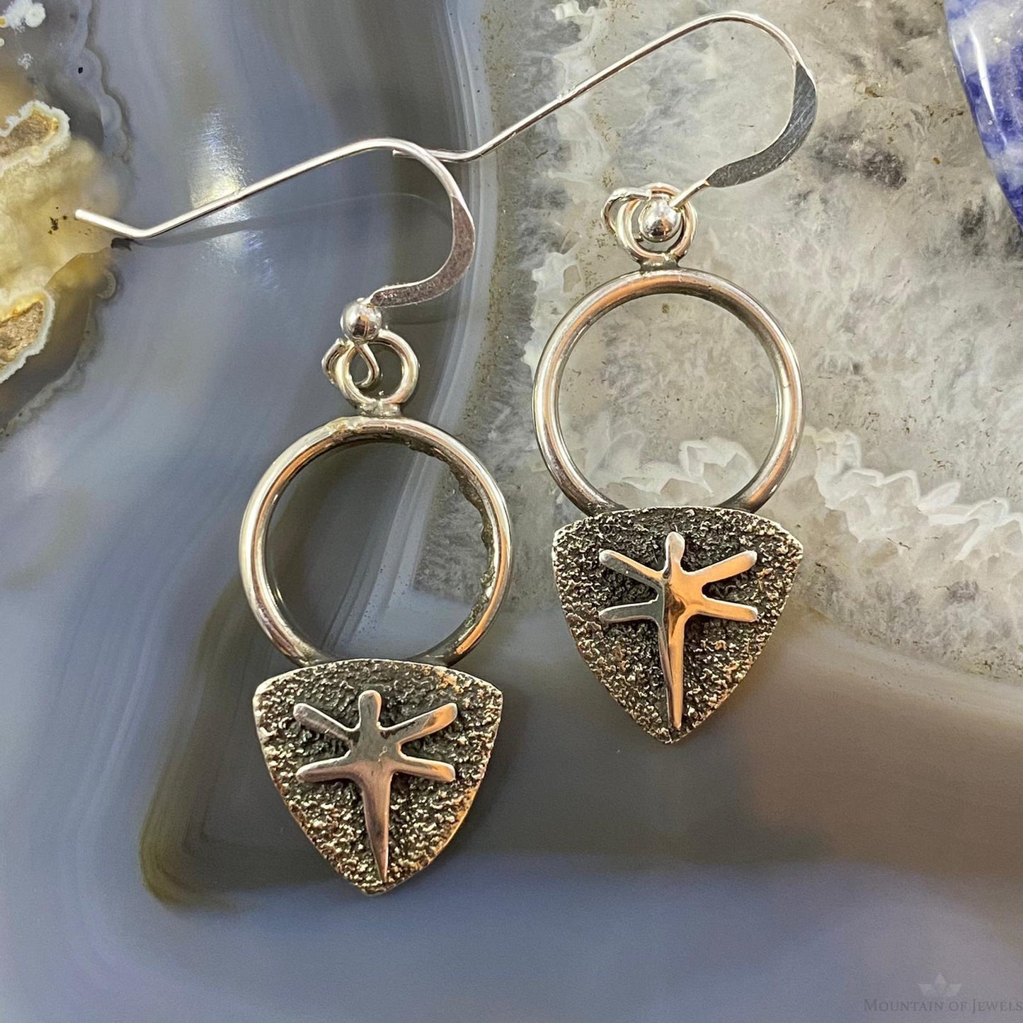Alex Sanchez Native American Sterling Silver Petroglyph Dragonfly Dangle Earrings For Women