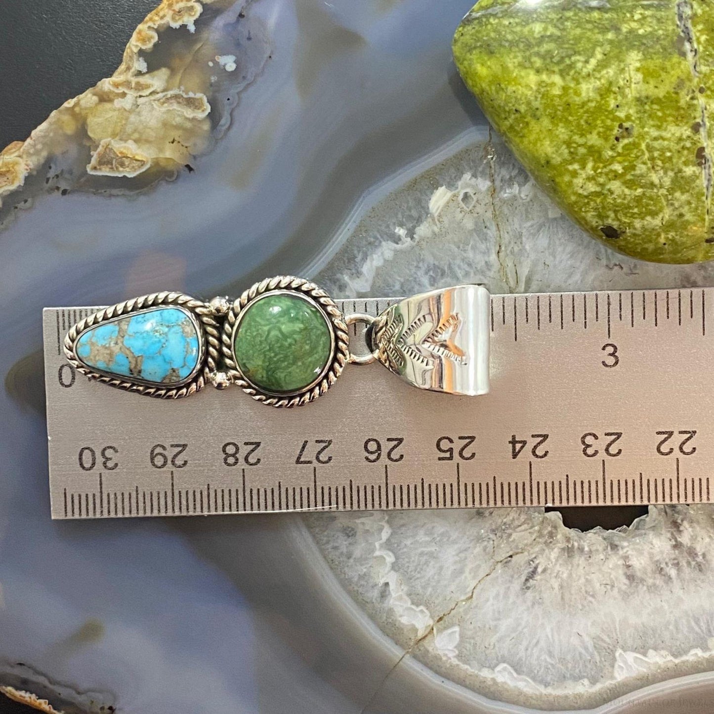 Native American Sterling Silver Royston Turquoise/Blue Ridge Turquoise Pendant