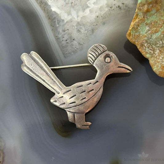 Vintage Native American Sterling Silver Roadrunner Brooch For Women