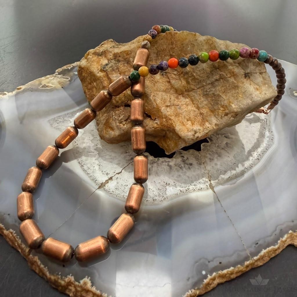 Southwestern Style 4-6mm Copper Navajo Pearl,Cylinder, Multistone Beads Necklace For Women