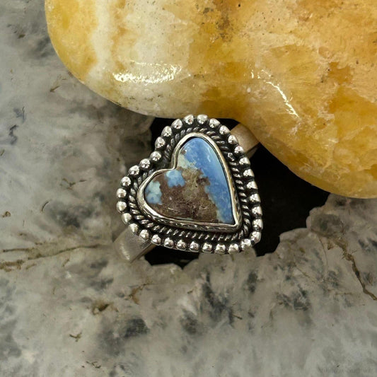 Sterling Silver Southwestern Style Heart Golden Hill Turquoise Adjustable Ring For Women