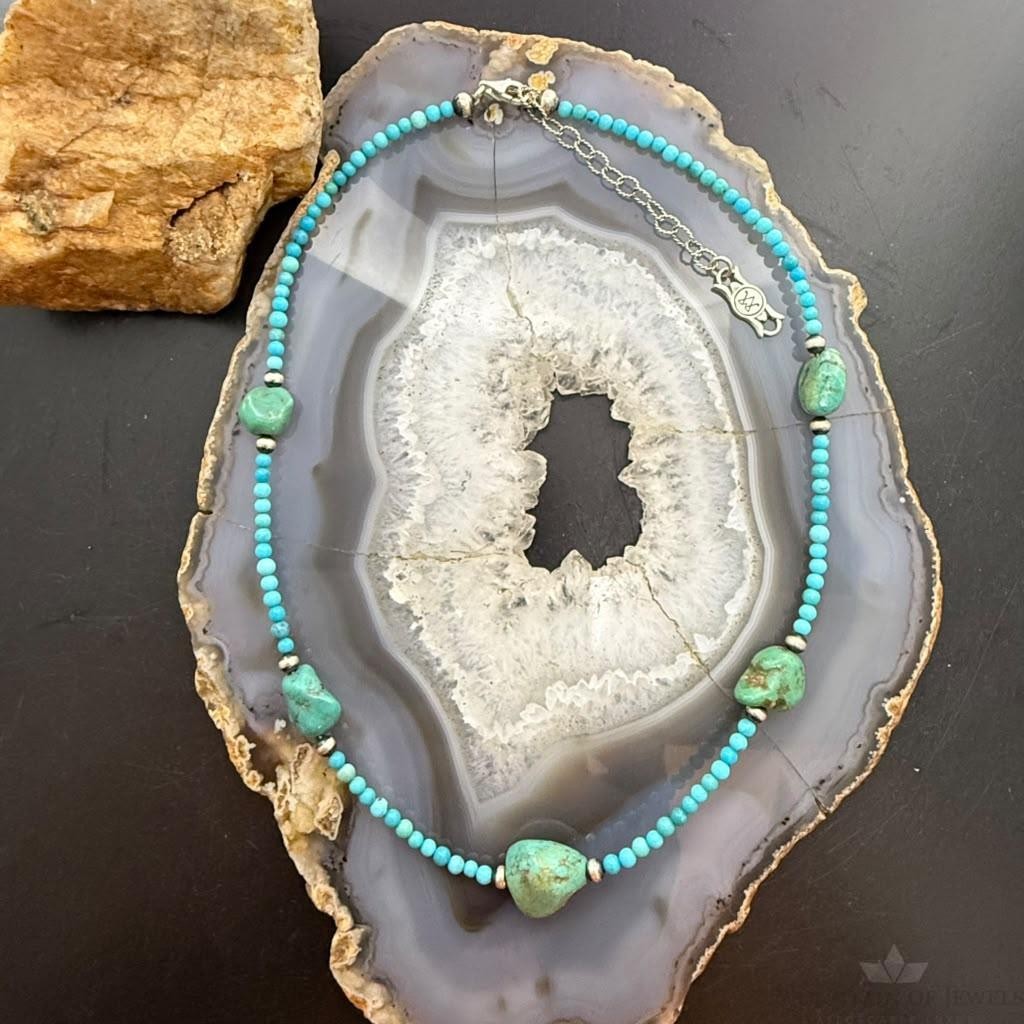 Carolyn Pollack Sterling Silver Natural Turquoise & Turquoise Beads 16"-19" Necklace For Women