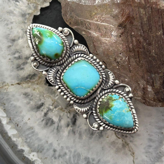 Sterling Silver Southwestern Style Sonora Gold Turquoise Adjustable Ring For Women