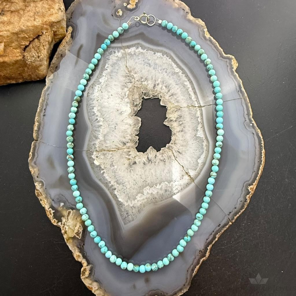 Sterling Silver 4mm Rounded Turquoise Beads 16" Necklace For Women