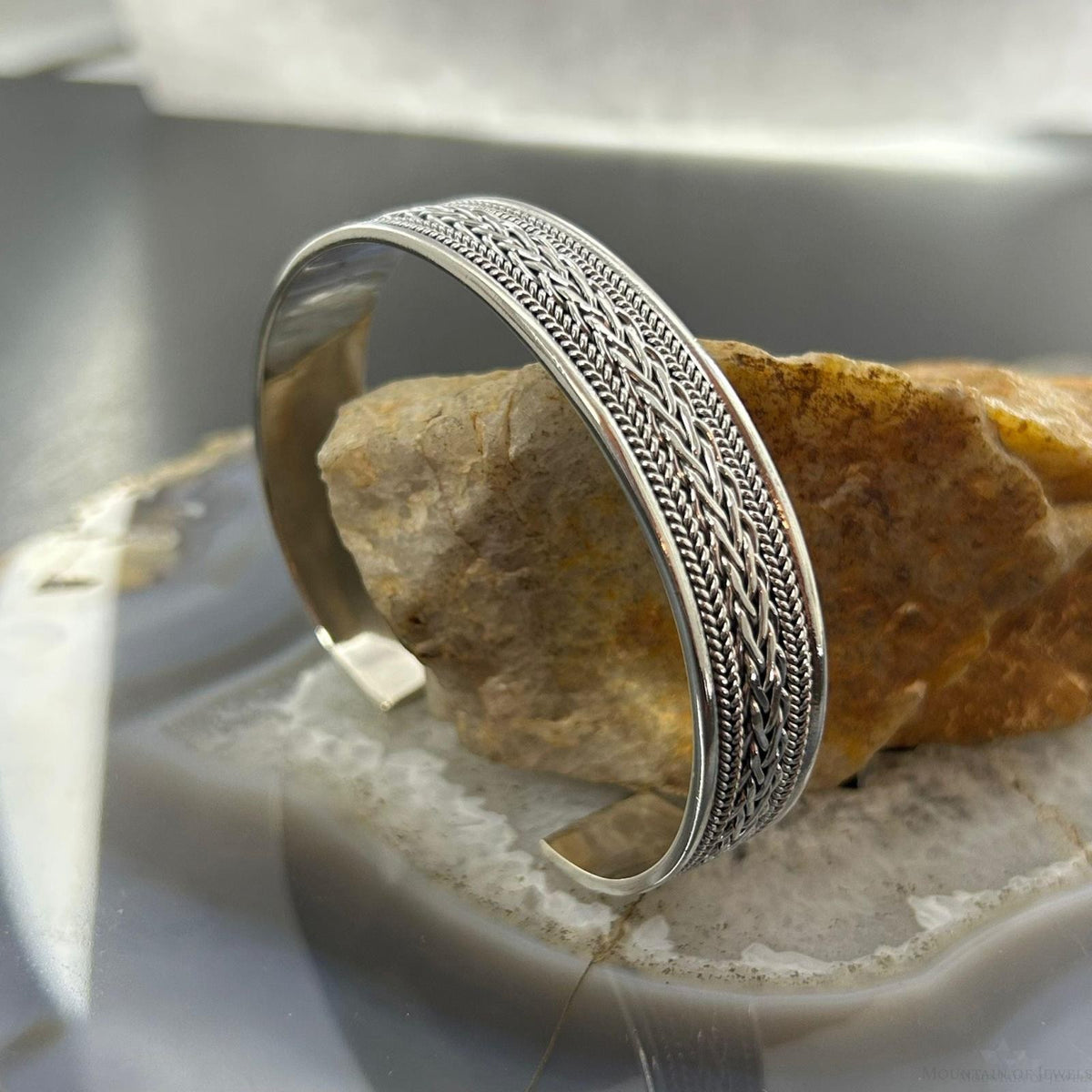 Sterling Silver Flexible & Adjutable Decorated Braided Fashion Bracelet For Women