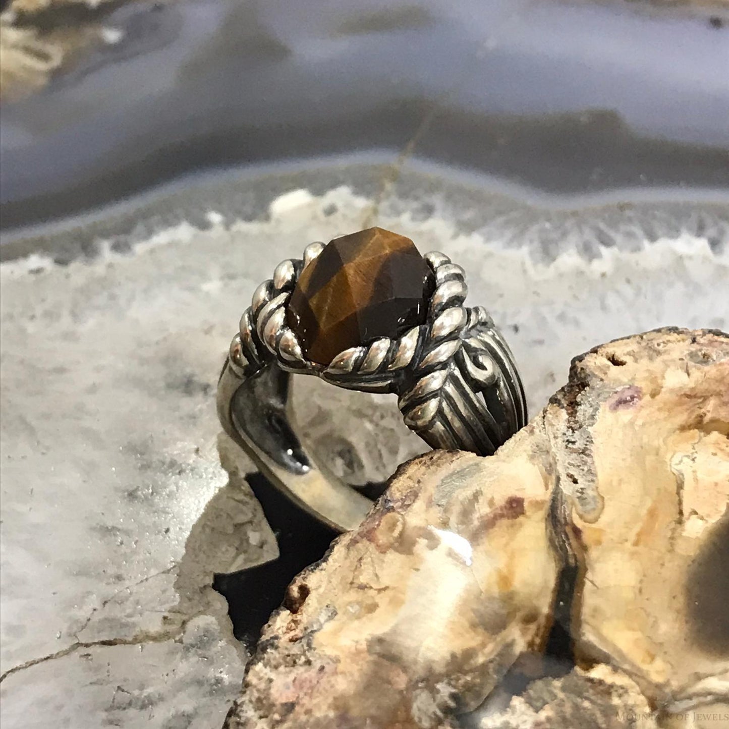 Carolyn Pollack Sterling  Silver Oval Faceted Tiger's Eye Ring Size 8.25 For Women