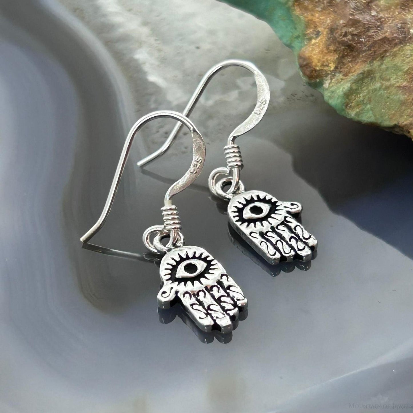 Sterling Silver Hamsa with Evil Eye Fashion Dangle Earrings For Women