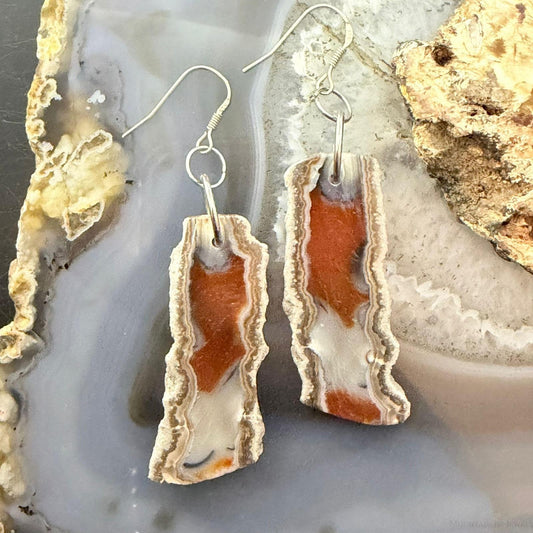 Sterling Silver Agate Slab Dangle Earrings For Women #406