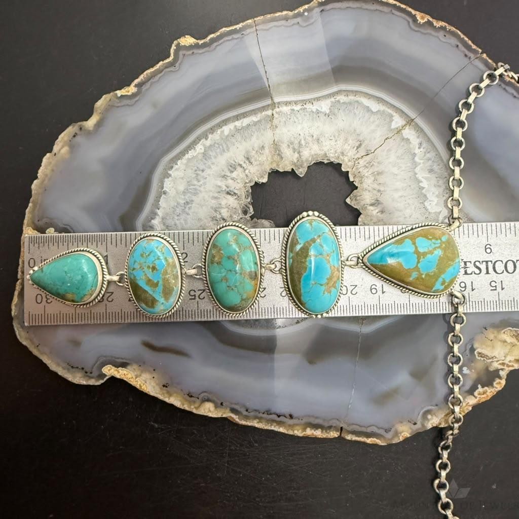 Sterling Silver Southwestern Style Kingman Turquoise Lariat Necklace For Women #2
