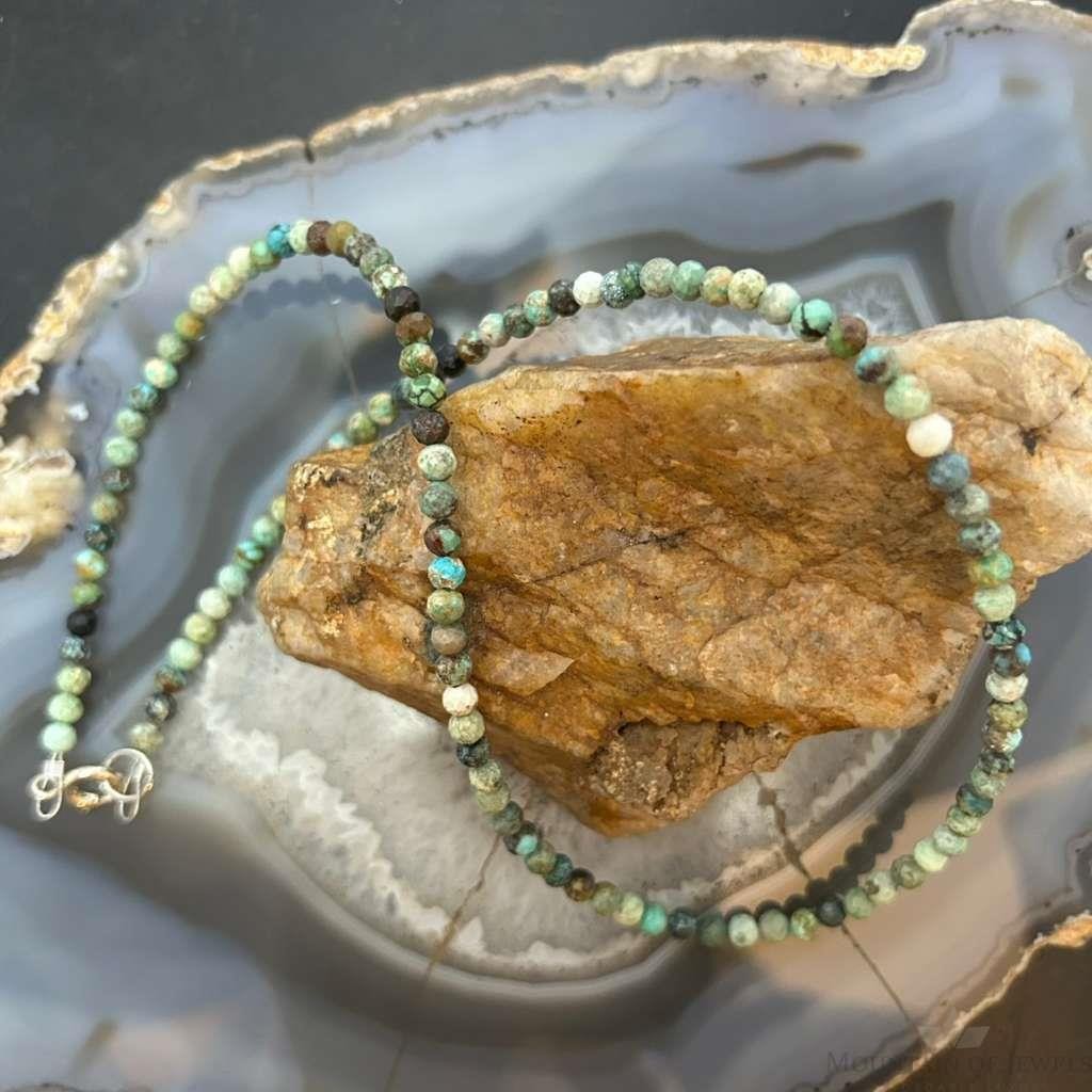 Sterling Silver 4mm Faceted Hubei Turquoise Beads 18" Necklace For Women