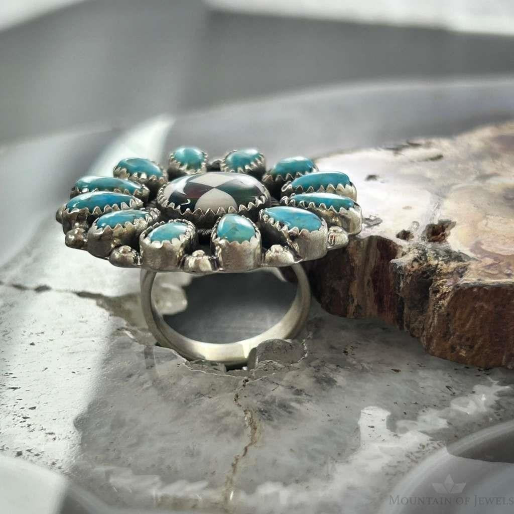 Sterling Silver Southwestern Style Teardrop Mohave Turquoise Ring Adjustable For Women