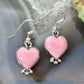 Native American Sterling Silver Pink Conch Decorated Heart Dangle Earrings For Women