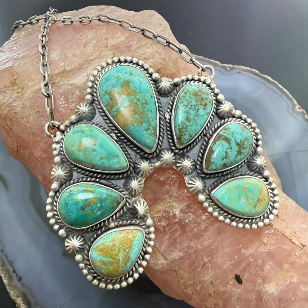 Sterling Silver Southwestern Style Royston Turquoise Naja 24" Necklace For Women